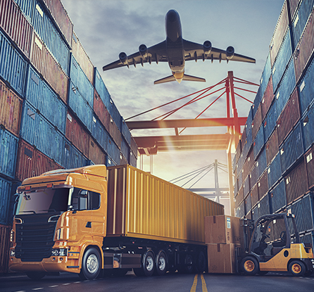 Photo transportation and logistics of container cargo ship and cargo plane.